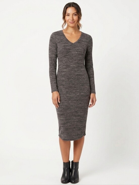 Philosophy Dresses & Skirts - Philosophy Bodycon Long Sleeve Space Dye Dress Gray Black M Athleisure Midi